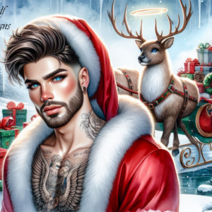 Christmas Male Angel With Sleigh And Deer AI Artwork 2