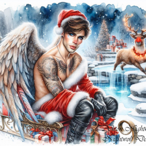 Christmas Male Angel With Sleigh And Deer AI Artwork 3