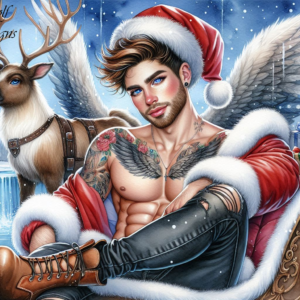 Christmas Male Angel With Sleigh And Deer AI Artwork 4