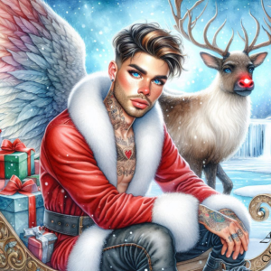 Christmas Male Angel With Sleigh And Deer AI Artwork 5