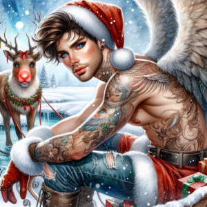 Christmas Male Angel With Sleigh And Deer AI Artwork 6