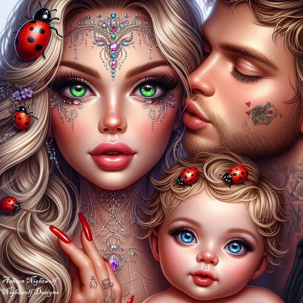 Family With Ladybugs AI Artwork 2