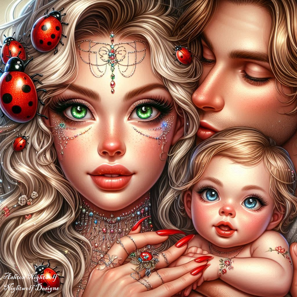 Family With Ladybugs AI Artwork 3