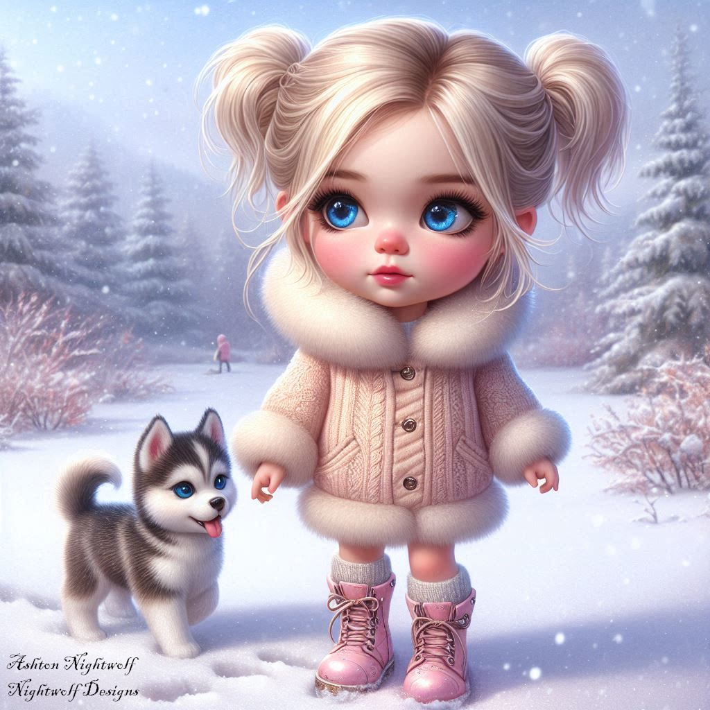 Female Chibi With Husky And Winter Background AI Artwork 2