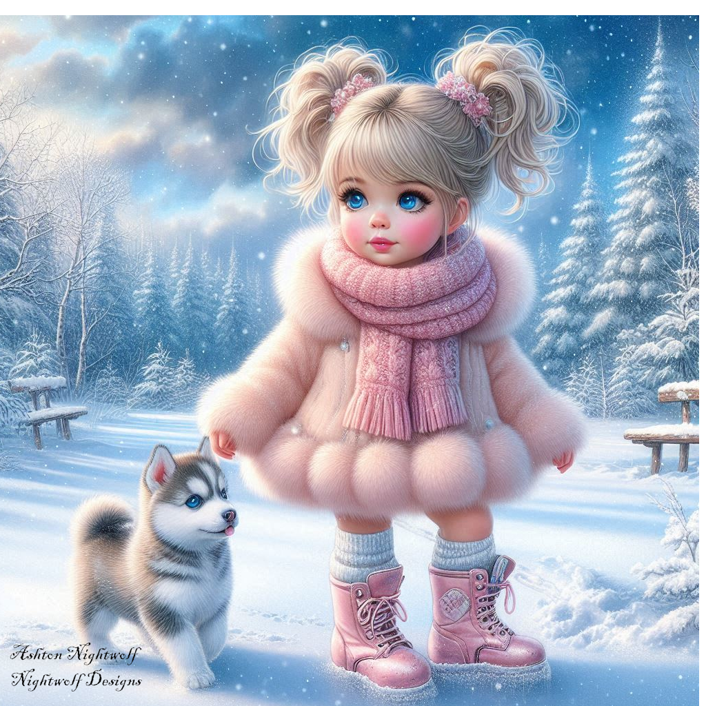 Female Chibi With Husky And Winter Background AI Artwork 3