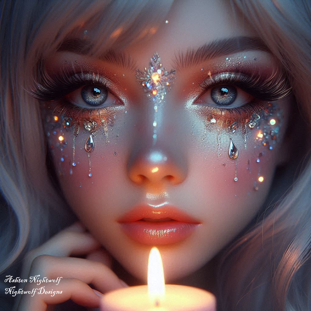 Female With Glittery Makeup And Candle AI Artwork 4