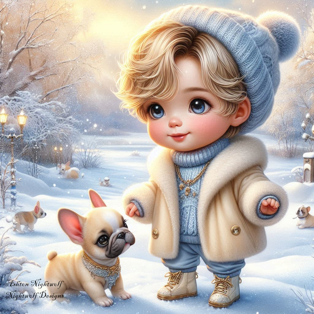 Male Chibi With French Bulldog And Winter Background AI Artwork 4