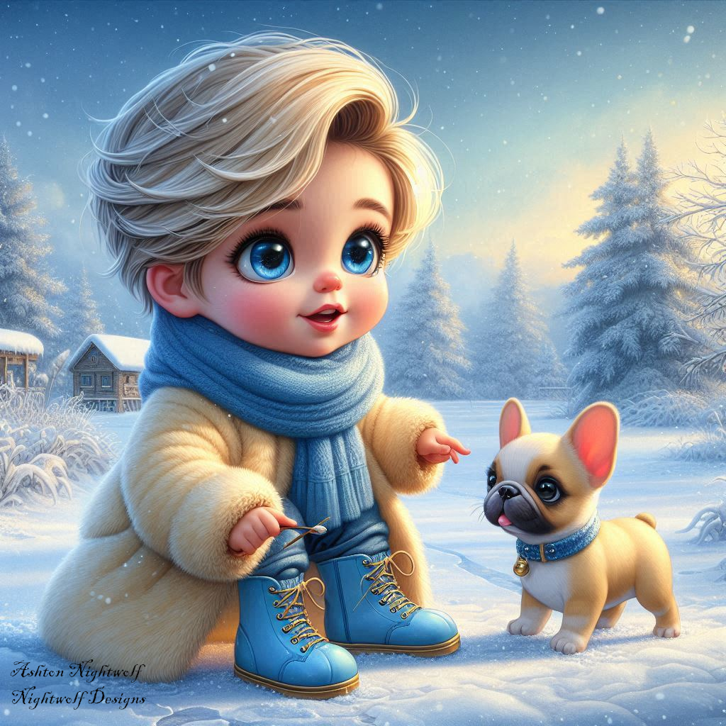 Male Chibi With French Bulldog And Winter Background AI Artwork 6