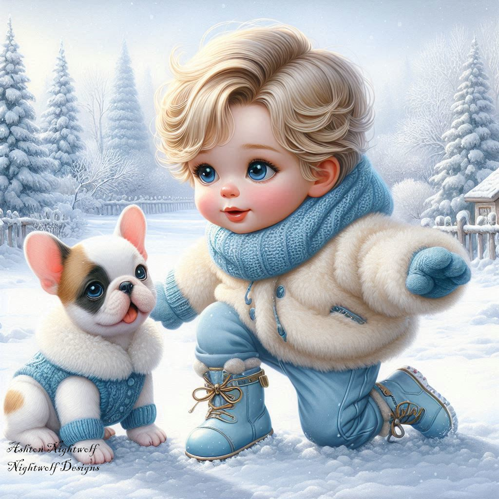 Male Chibi With French Bulldog And Winter Background AI Artwork 7