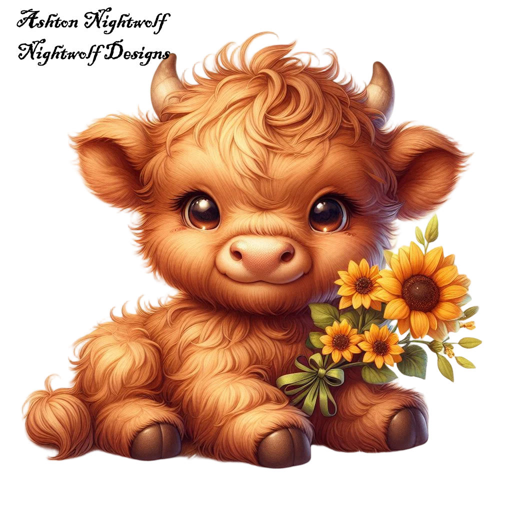 Highland Cow With Sunflowers AI Clipart 4