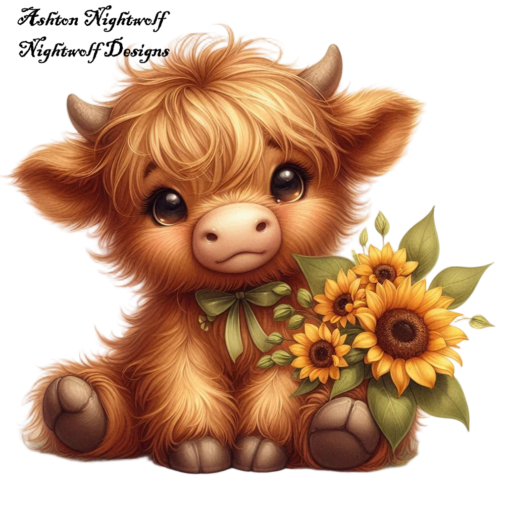 Highland Cow With Sunflowers AI Clipart 7