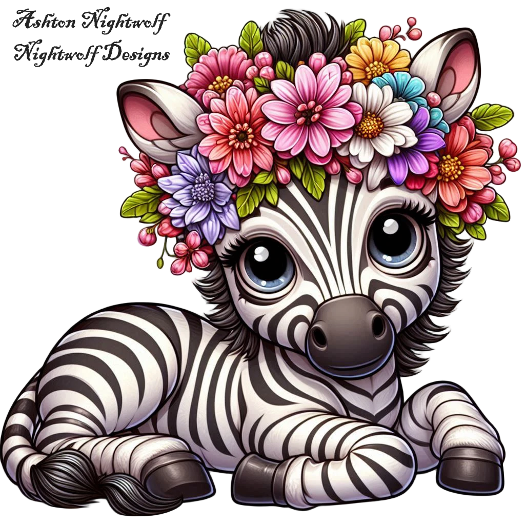 Zebra With Spring Flowers AI Clipart 1