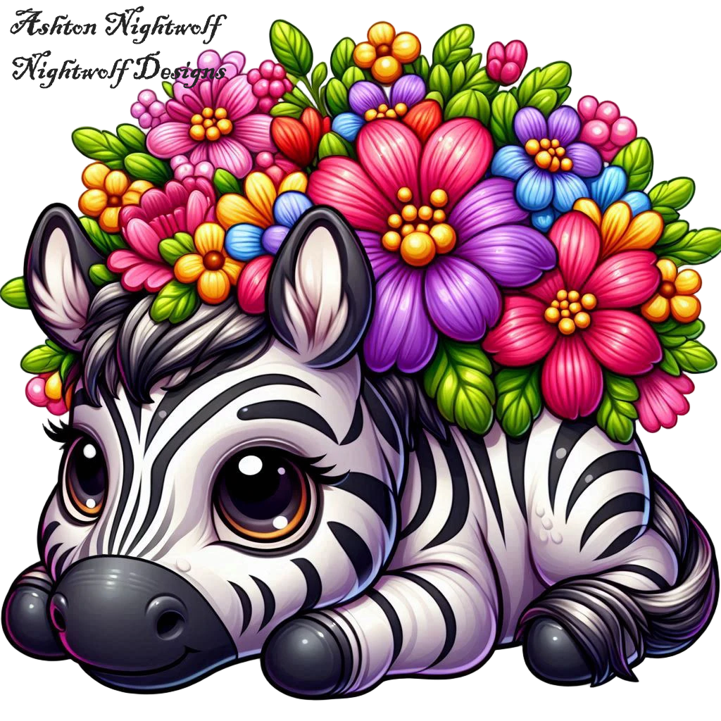 Zebra With Spring Flowers AI Clipart 5