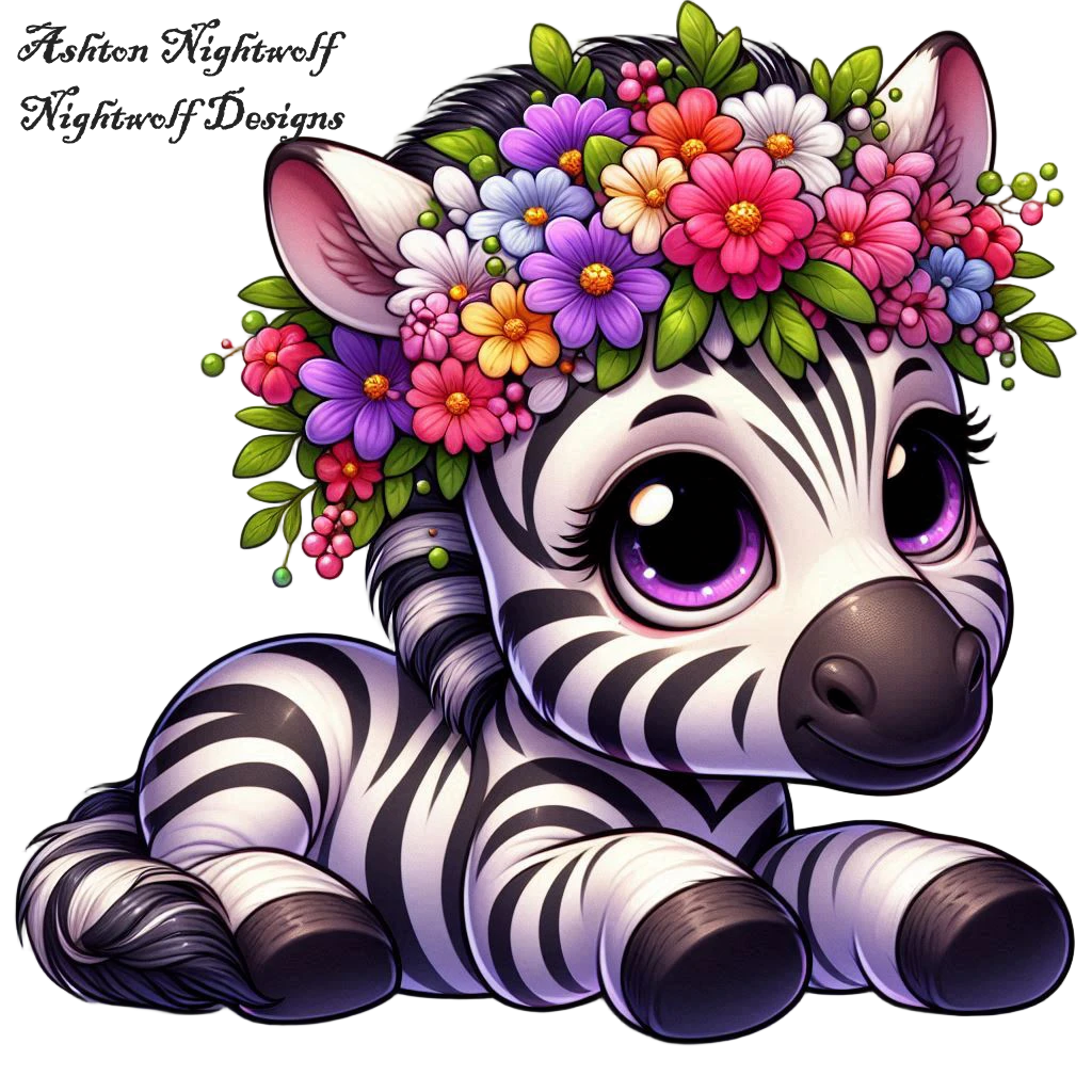 Zebra With Spring Flowers AI Clipart 6
