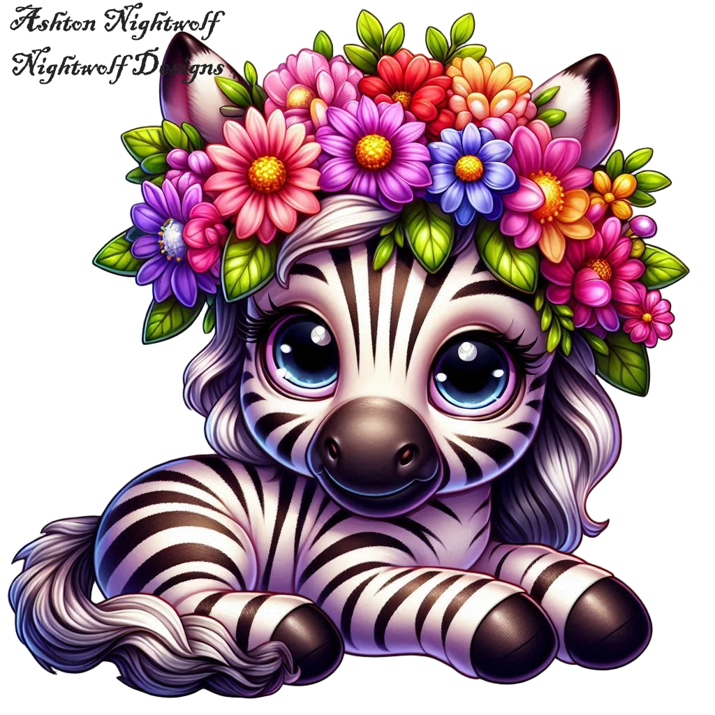 Zebra With Spring Flowers AI Clipart 8