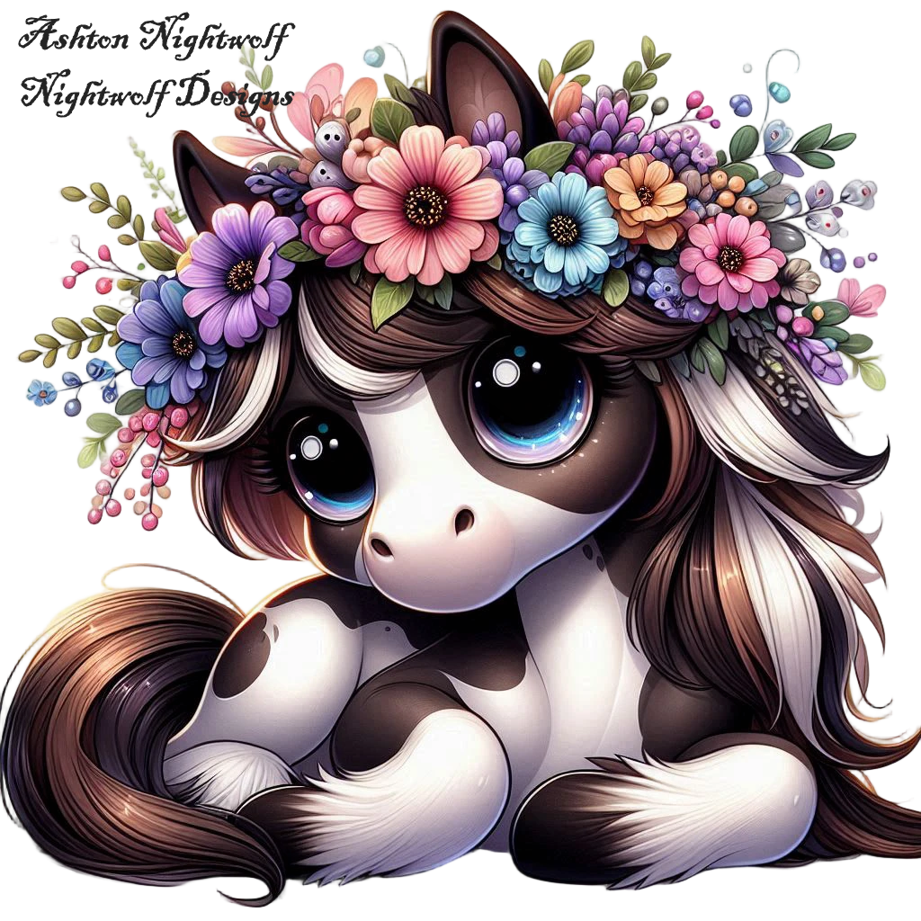 Horse With Spring Flowers AI Clipart 8