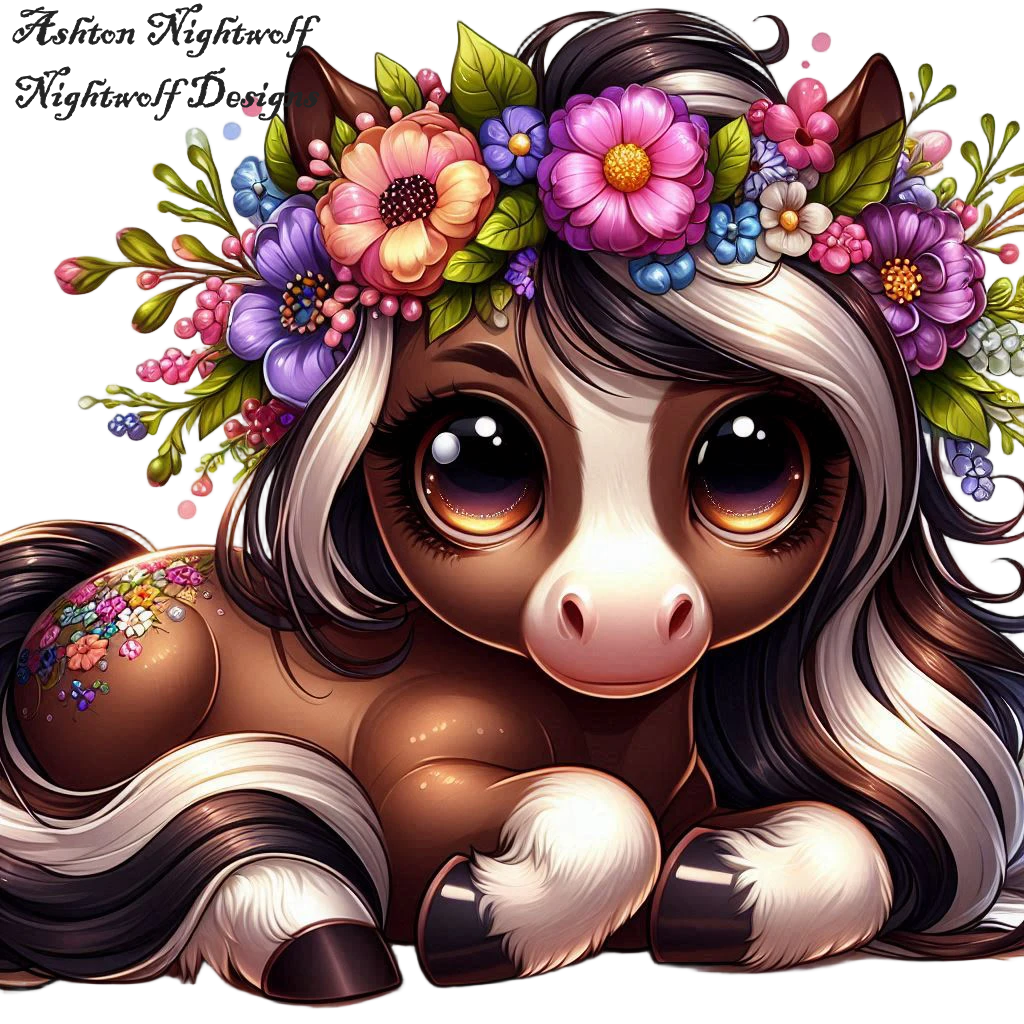 Horse With Spring Flowers AI Clipart 3