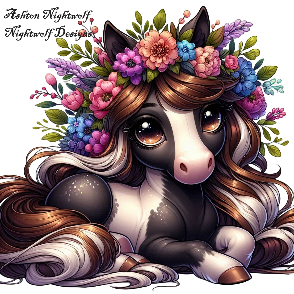 Horse With Spring Flowers AI Clipart 4