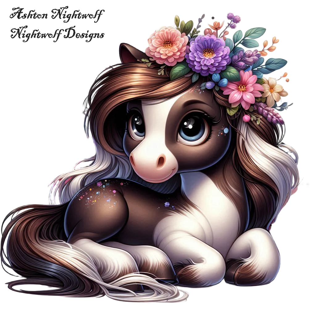 Horse With Spring Flowers AI Clipart 7