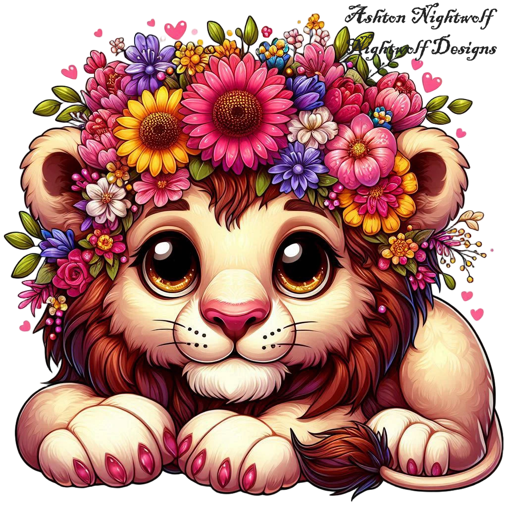 Lion With Spring Flowers AI Clipart 1
