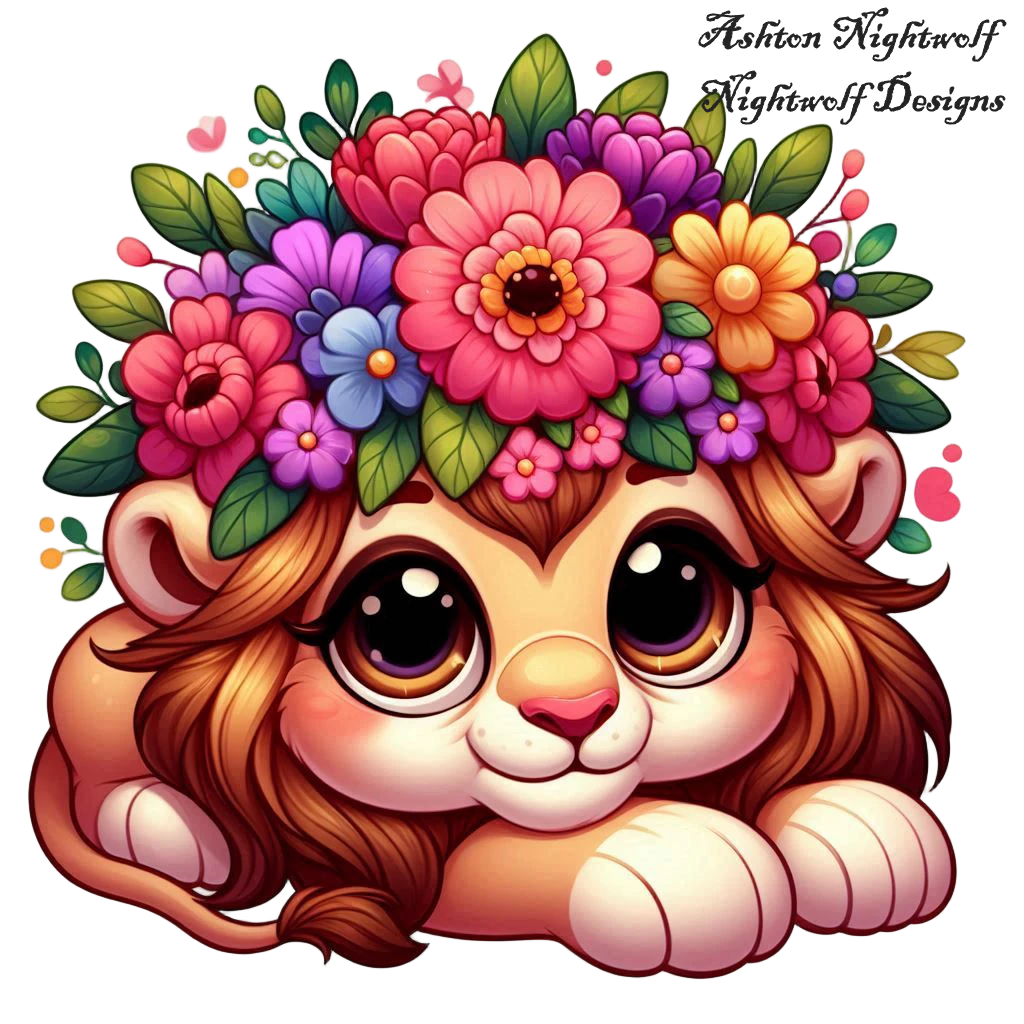 Lion With Spring Flowers AI Clipart 2