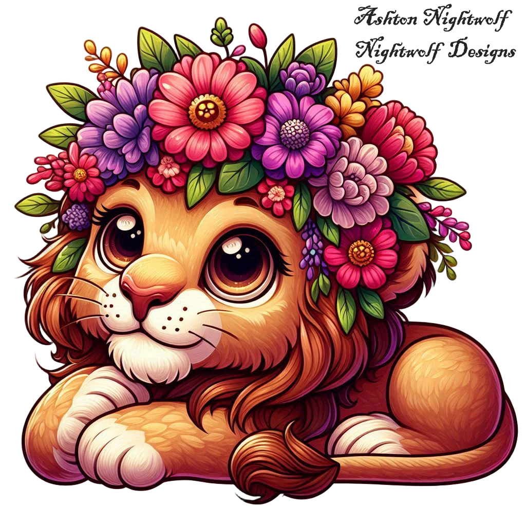 Lion With Spring Flowers AI Clipart 3