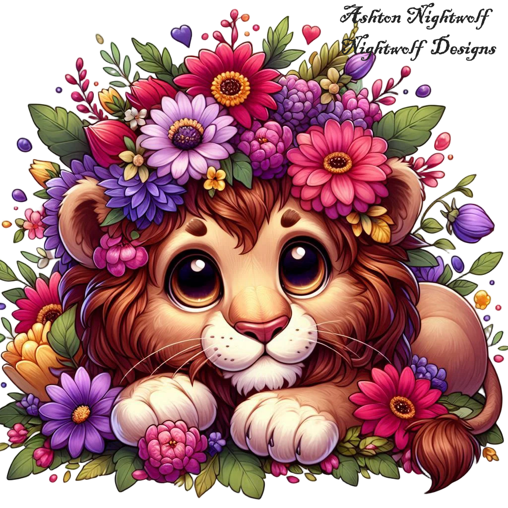 Lion With Spring Flowers AI Clipart 4
