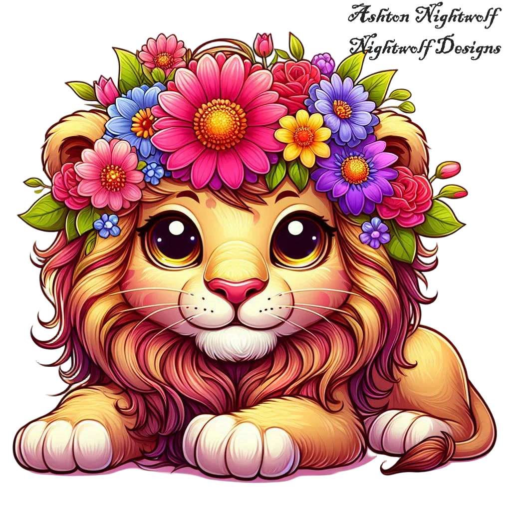 Lion With Spring Flowers AI Clipart 6