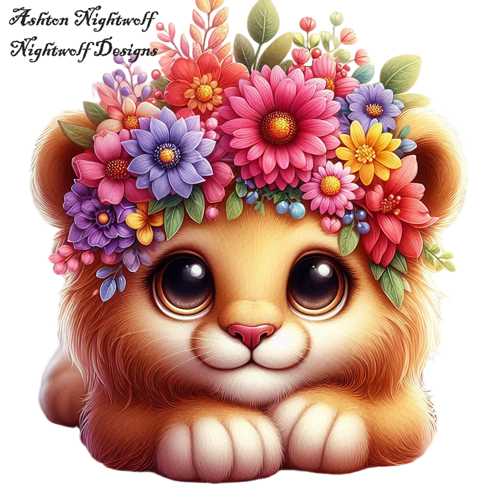 Lion With Spring Flowers AI Clipart 8